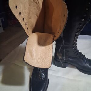 Joan & David Black Leather Tall Lace-Up Boots